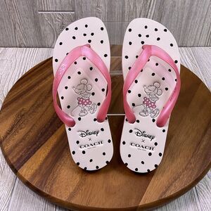 Coach X Disney Minnie Mouse Pink Floral Thong Flip Flops Sandals Women's Size 7